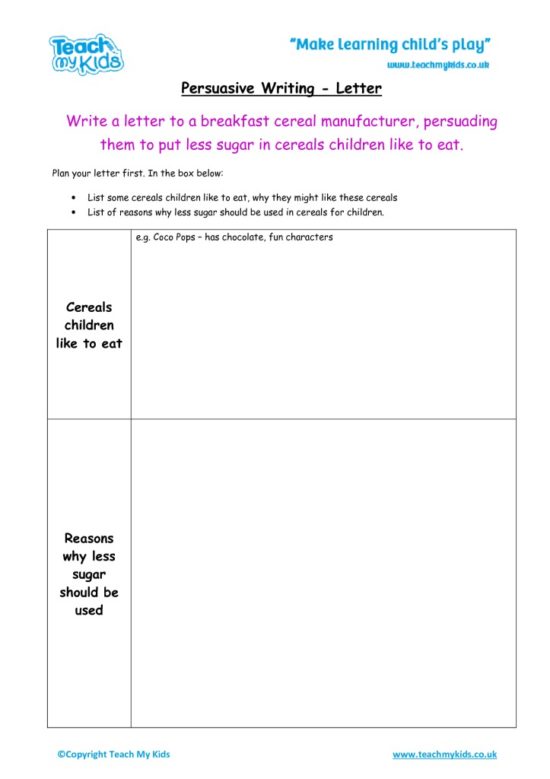 Worksheets for kids - persuasive-writing-letterfor-new-cereal
